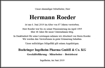 Traueranzeige von Hermann Roeder von vrm-trauer