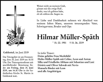 Traueranzeige von Hilmar Müller-Späth von vrm-trauer