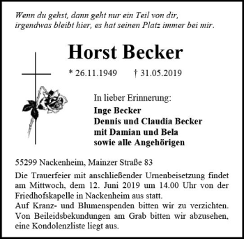 Traueranzeige von Horst Becker von vrm-trauer