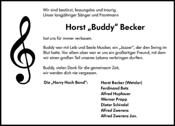 Traueranzeige von Horst Becker von vrm-trauer