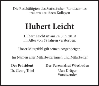 Traueranzeige von Hubert Leicht von vrm-trauer