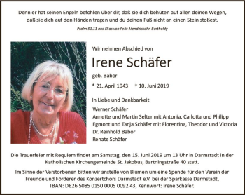 Traueranzeige von Irene Schäfer von vrm-trauer