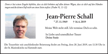 Traueranzeige von Jean-Pierre Schall von vrm-trauer