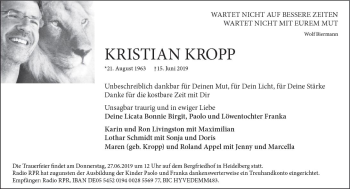 Traueranzeige von Kristian Kropp von vrm-trauer