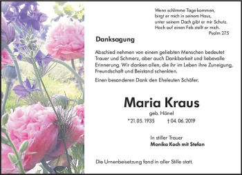 Traueranzeige von Maria Kraus von vrm-trauer