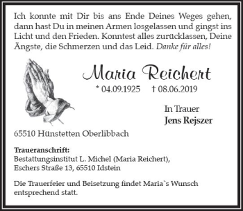 Traueranzeige von Maria Reichrt von vrm-trauer