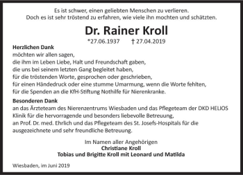 Traueranzeige von Rainer Kroll von vrm-trauer