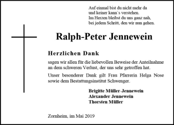 Traueranzeige von Ralph-Peter Jennewein von vrm-trauer