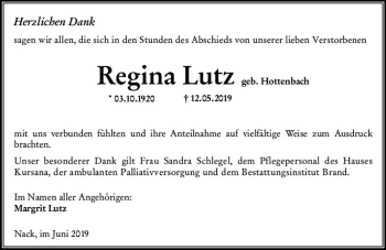 Traueranzeige von Regina Lutz von vrm-trauer