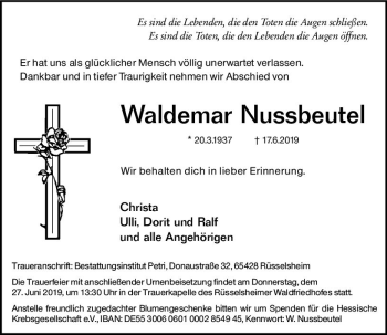 Traueranzeige von Waldemar Nussbeutel von vrm-trauer