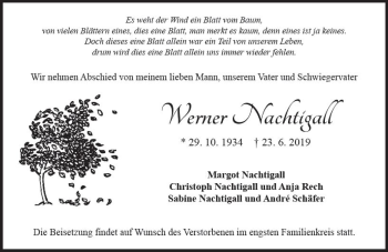 Traueranzeige von Werner Nachtigall von vrm-trauer