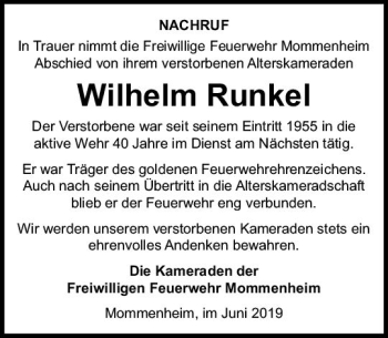 Traueranzeige von Wilhelm Runkel von vrm-trauer