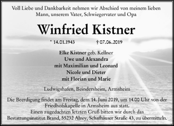 Traueranzeige von Winfried Kistner von vrm-trauer
