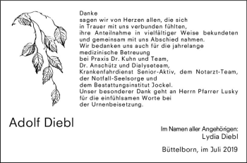 Traueranzeige von Adolf Diebl von vrm-trauer