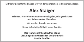 Traueranzeige von Alex Staiger von vrm-trauer