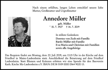 Traueranzeige von Annedore Müller von vrm-trauer