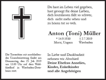 Traueranzeige von Anton Müller von vrm-trauer