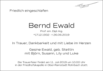 Traueranzeige von Bernd Ewald von vrm-trauer