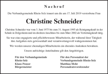Traueranzeige von Christine Schneider von vrm-trauer