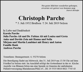 Traueranzeige von Christoph Parche von vrm-trauer