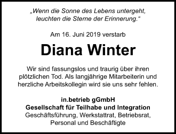 Traueranzeige von Diana Winter von vrm-trauer