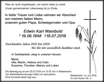 Traueranzeige von Edwin Karl Warnbold von vrm-trauer