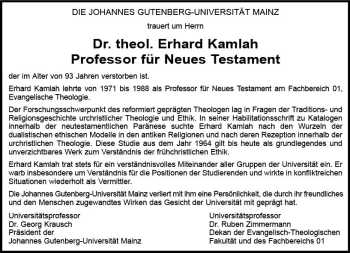 Traueranzeige von Erhard Kamlah von vrm-trauer