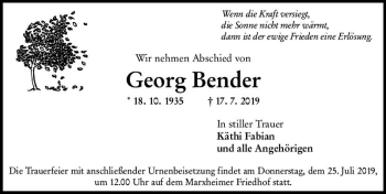 Traueranzeige von Georg Bender von vrm-trauer