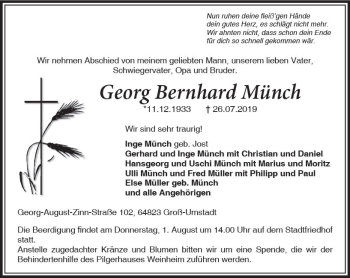 Traueranzeige von Georg Bernhard Münch von vrm-trauer