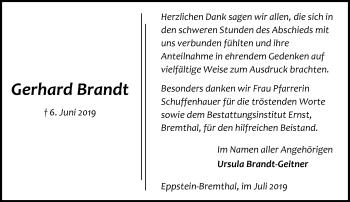 Traueranzeige von Gerhard Brandt von vrm-trauer