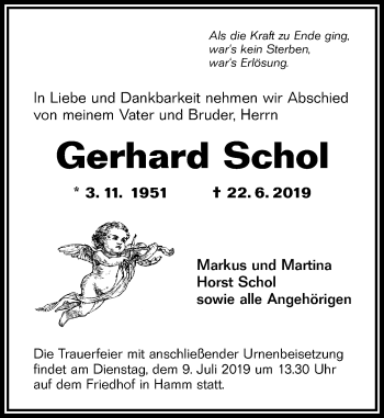 Traueranzeige von Gerhard Schol von vrm-trauer