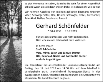 Traueranzeige von Gerhard Schönfelder von vrm-trauer