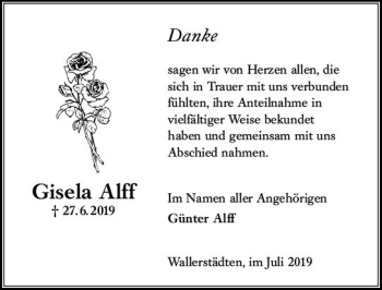 Traueranzeige von Gisela Alff von vrm-trauer