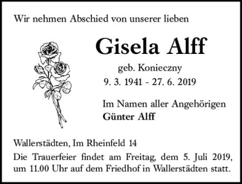 Traueranzeige von Gisela Alff von vrm-trauer