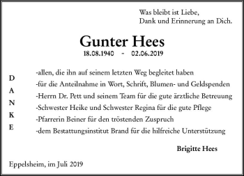 Traueranzeige von Gunter Hees von vrm-trauer