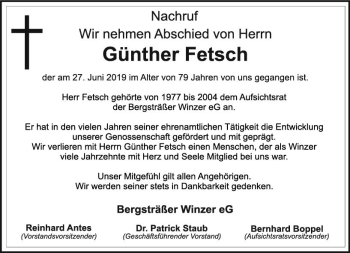 Traueranzeige von Günther Fetsch von vrm-trauer