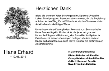 Traueranzeige von Hans Erhard von vrm-trauer