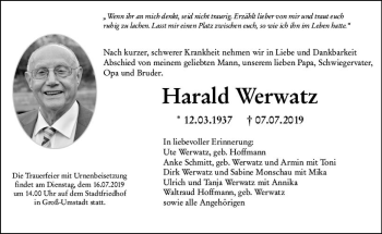 Traueranzeige von Harald Werwatz von vrm-trauer
