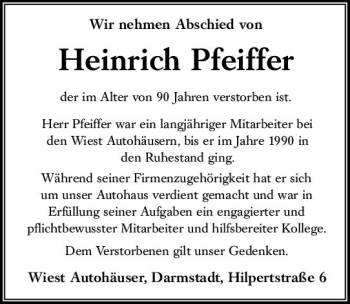 Traueranzeige von Heinrich Pfeiffer von vrm-trauer