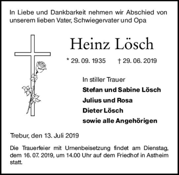 Traueranzeige von Heinz Lösch von vrm-trauer