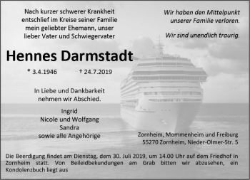 Traueranzeige von Hennes Darmstadt von vrm-trauer