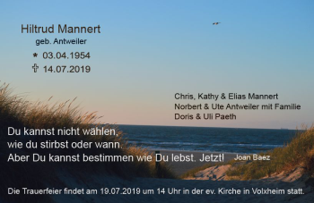 Traueranzeige von Hiltrud Mannert von vrm-trauer
