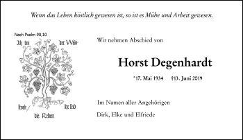Traueranzeige von Horst Degenhardt von vrm-trauer