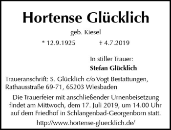Traueranzeige von Hortense Glücklich von vrm-trauer