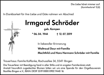 Traueranzeige von Irmgard Schröder von vrm-trauer