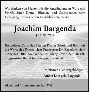 Traueranzeige von Joachim Bargenda von vrm-trauer