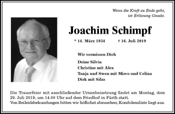Traueranzeige von Joachim Schimpf von vrm-trauer