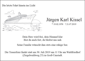 Traueranzeige von Jürgen Karl Kissel von vrm-trauer