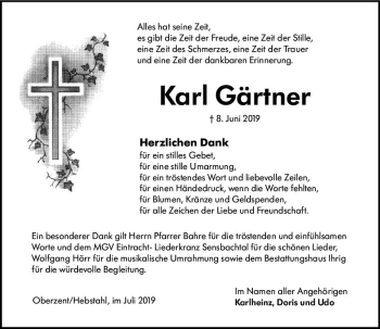 Traueranzeige von Karl Gärtner von vrm-trauer