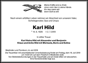 Traueranzeige von Karl Hild von vrm-trauer